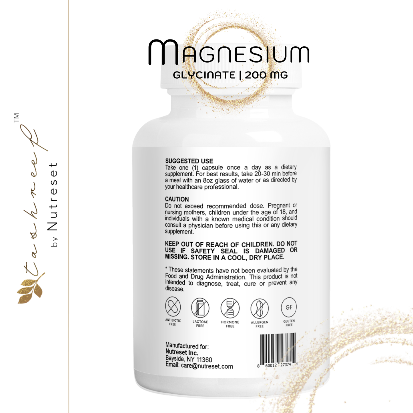 Tashreef Magnesium Glycinate 200mg – Bone, Heart & Muscle Support, 60 Ct