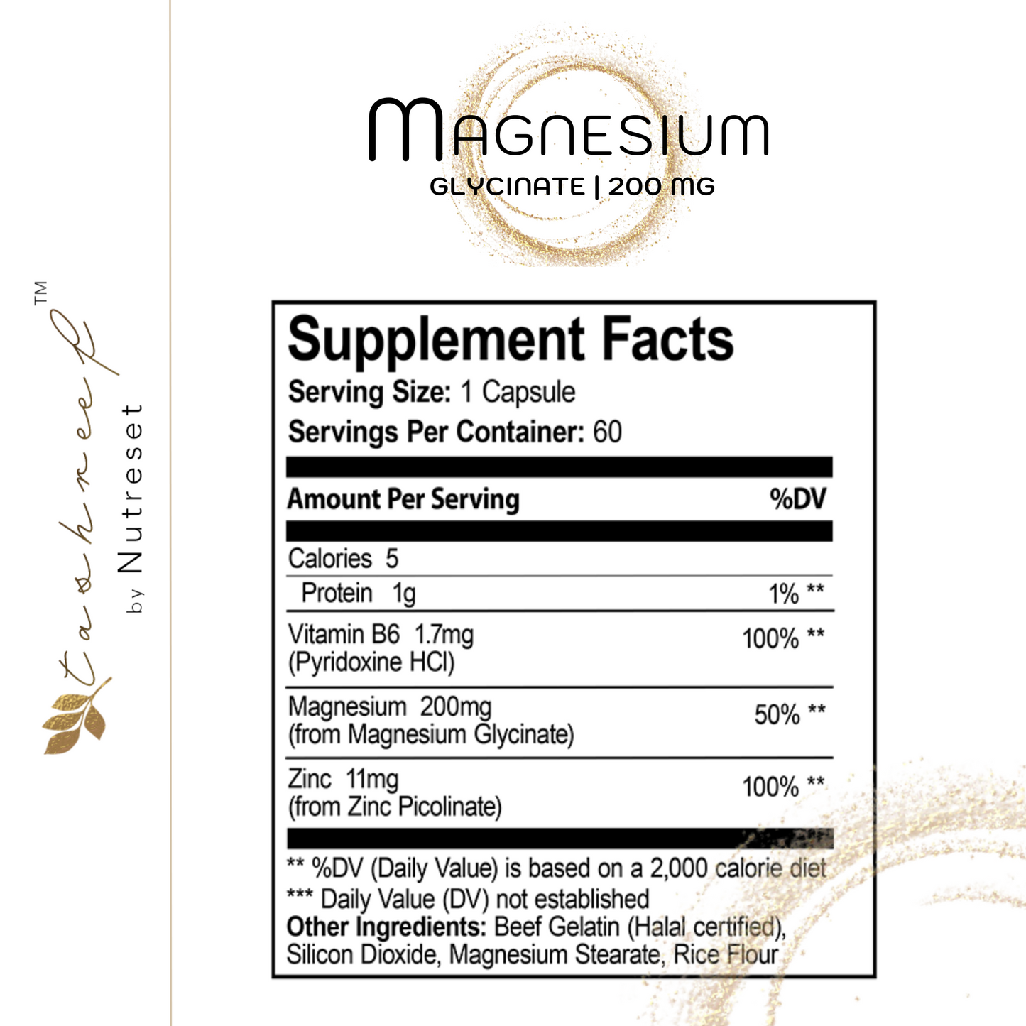 Tashreef Magnesium Glycinate 200mg – Bone, Heart & Muscle Support, 60 Ct