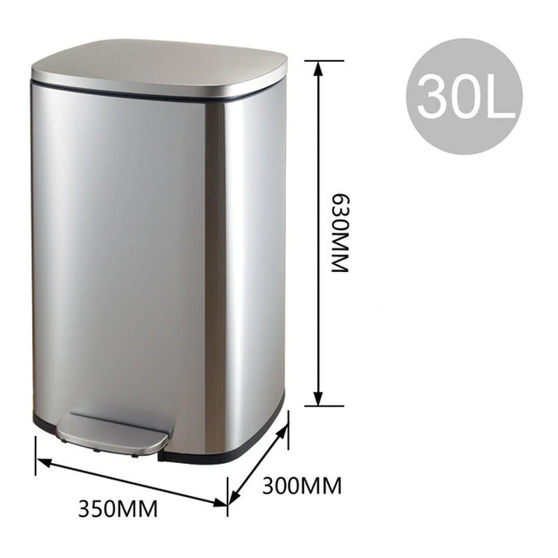 30L/50L Trash Bin,Stainless Steel Garbage Bin with Pedal,Trash Can with Flat Lid for Bedroom Storage Bins,Kitchen Trash Can