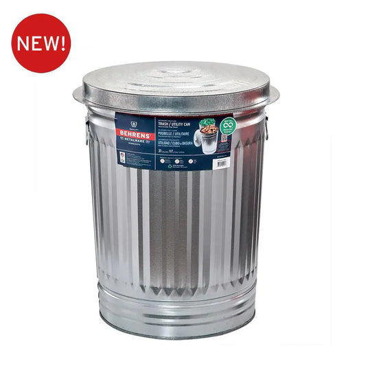 31 Gal. Galvanized Steel round Metal Household Trash Can with Lid