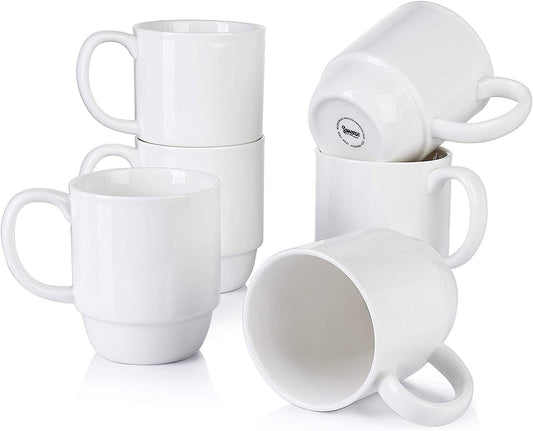21 Oz Large Coffee Mug, Porcelain Stackable Coffee Mugs Sets of 6, Coffee Cups with Handle for Coffee, Tea and Mulled Drinks, White