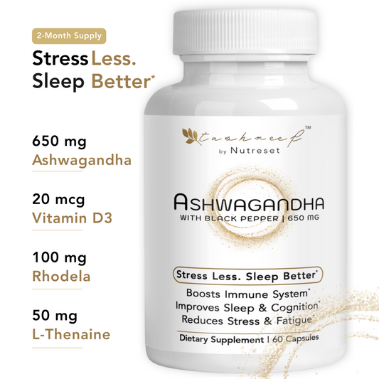 Tashreef Ashwagandha Supplement Capsules 650 mg for Stress & Sleep Support, Adults 60 Ct