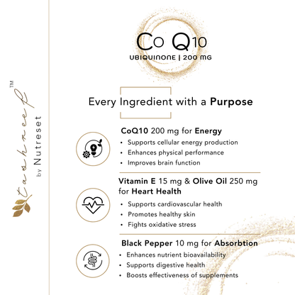 Tashreef CoQ10 200 mg (Ubiquinone) Softgels – Premium Heart, Energy & Antioxidant Support*