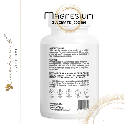 Tashreef Magnesium Glycinate 200 mg Chelated Mineral Supplement, 60 Capsules