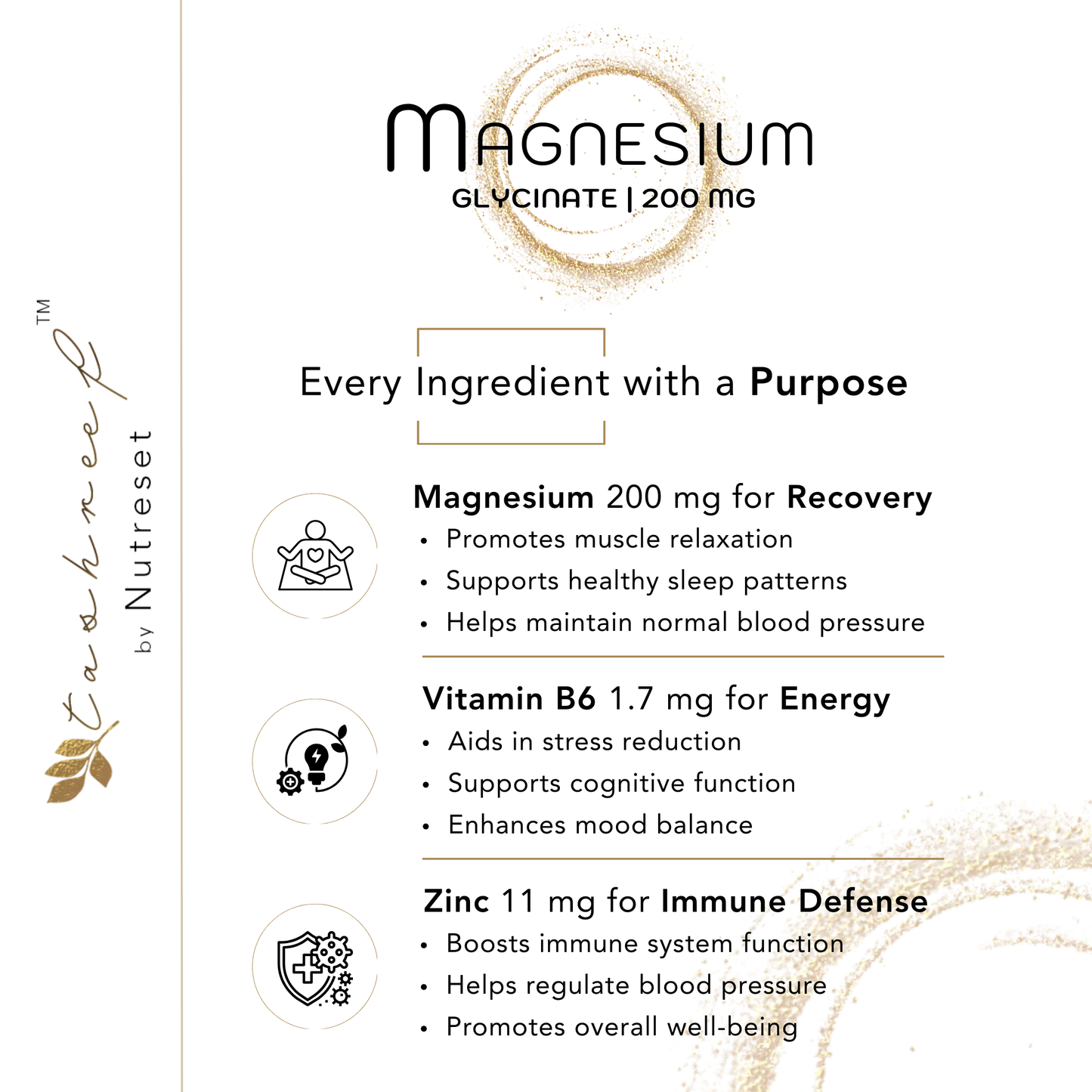 Tashreef Magnesium Glycinate 200mg – Bone, Heart & Muscle Support, 60 Ct