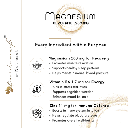 Tashreef Magnesium Glycinate 200 mg Chelated Mineral Supplement, 60 Capsules