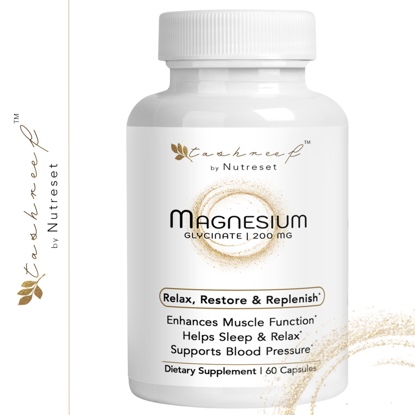 Tashreef Magnesium Glycinate 200mg – Bone, Heart & Muscle Support, 60 Ct