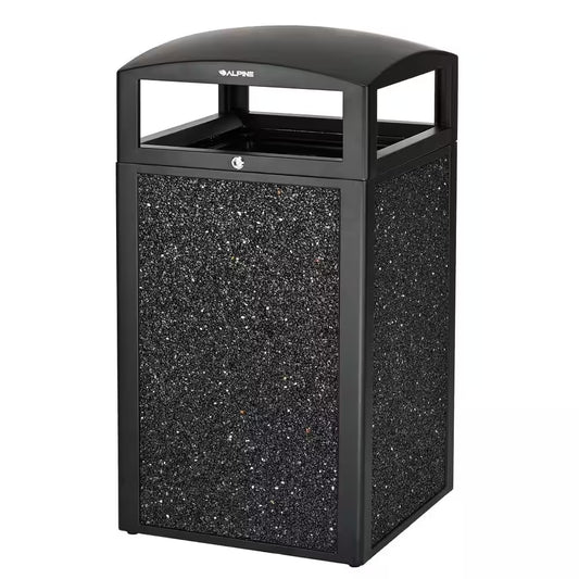 40 Gal. Gray Stone All-Weather Vented Outdoor Commercial Garbage Trash Can with Lid and Liner